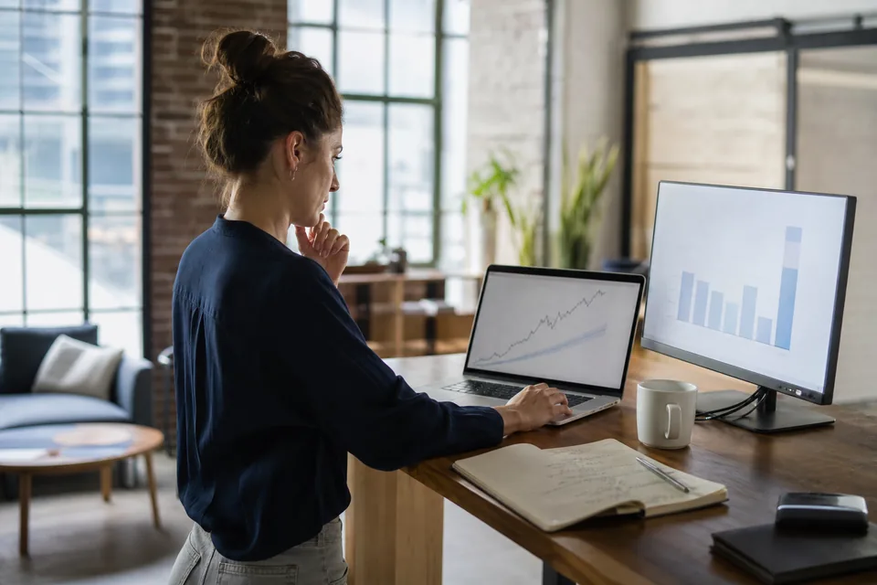 SaaS founder comparing subscription revenue with ad spend on two screens